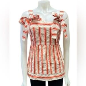 Cabi NWT Brunch Top Orange/Creme Size Small Linen Blend